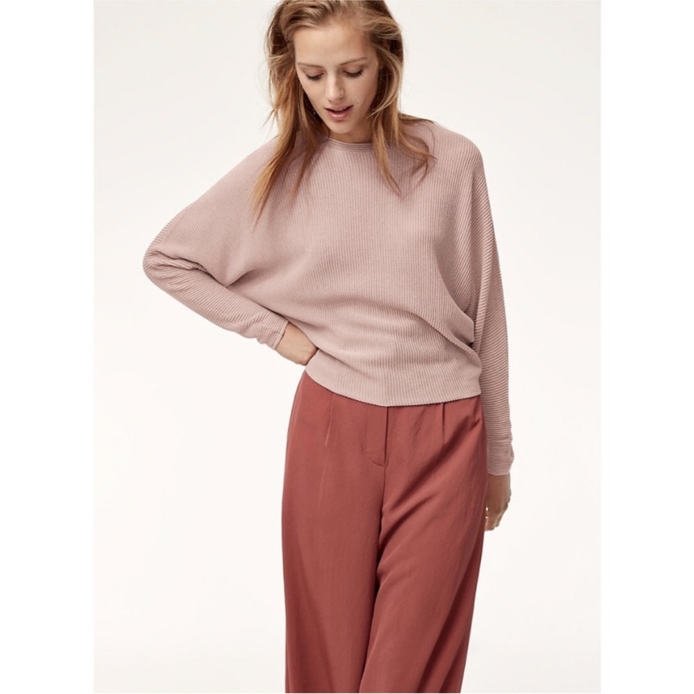 Aritzia Wilfred Coline Linen Blend Dolman Sleeve Ribbed Sweater in Yellow